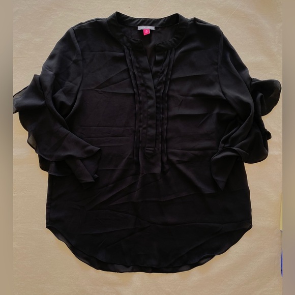 Vince Camuto Tops - NWT Vince Camuto Sheer Black Buttoned Frilly Half Sleeve Blouse Business Casual
